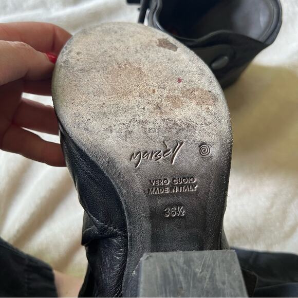 Marsell Bolla Black Leather Peep Toe Convertible Mule/Sling-Back Block Heel - Picture 14 of 14